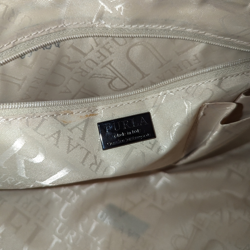 Furla Croc Embossed Beige Leather Satchel - Picture 2 of 15